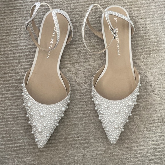 Stuart Weitzman Pearl Satin Bliss Flats White Pointed Toe Bridal Shoes Size 11 - Picture 7 of 17